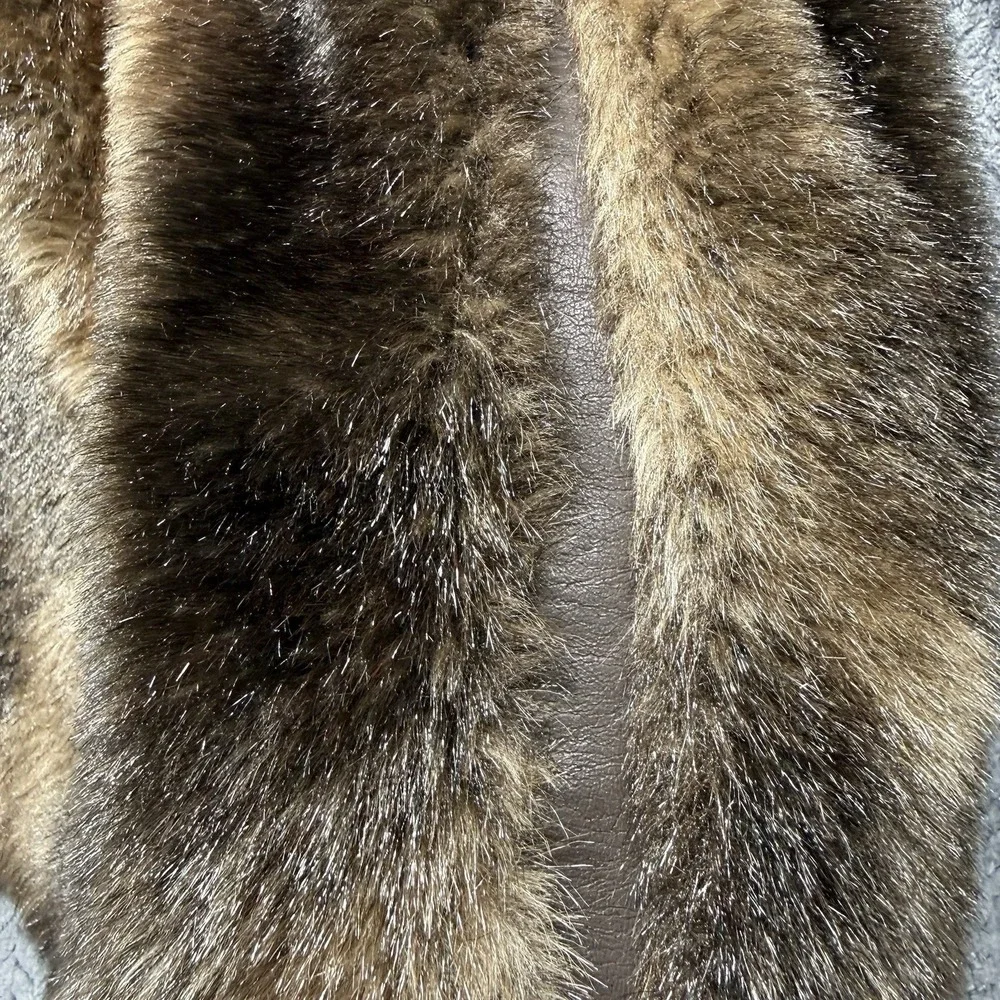 VTG Russell Taylor Faux Fur Coat Belted Women's M/L Brown Patchwork 60s 70s READ